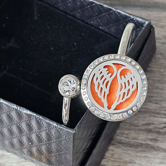 Silver Tone Stainless Steel Angel Wing Essential Oil Wrap Bracelet - Picture 2 of 7